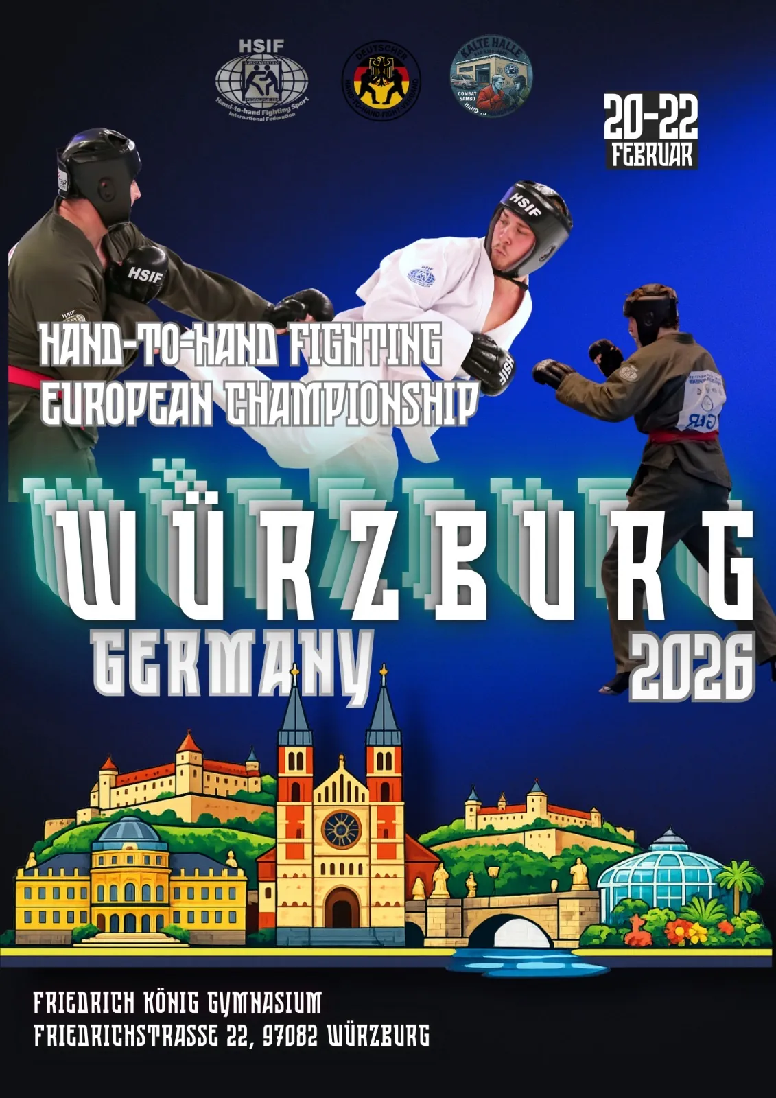 Offizielles Plakat der Hand-to-Hand Fighting European Championship 2026 in Würzburg